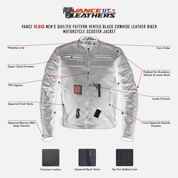 Men's Padded/Vented Biker's Leather Jacket - Picture 4 of 5